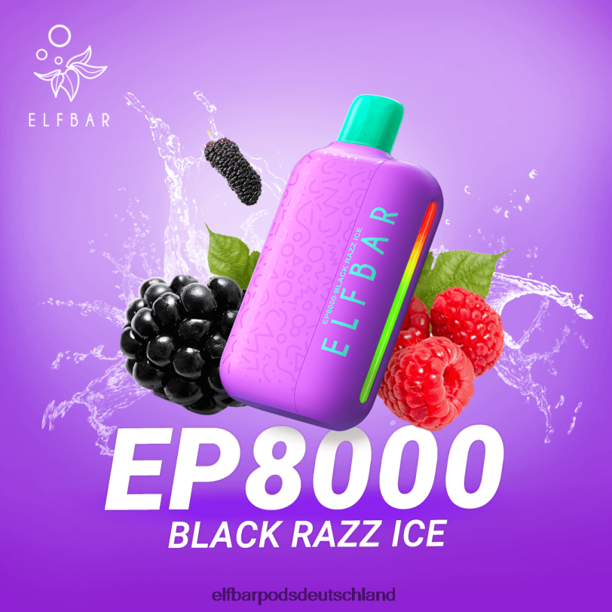 Elf Bar DE - ELFBAR Einweg-Vapor neue ep8000 Puffs 4Z0XHD372 schwarzes Razz-Eis