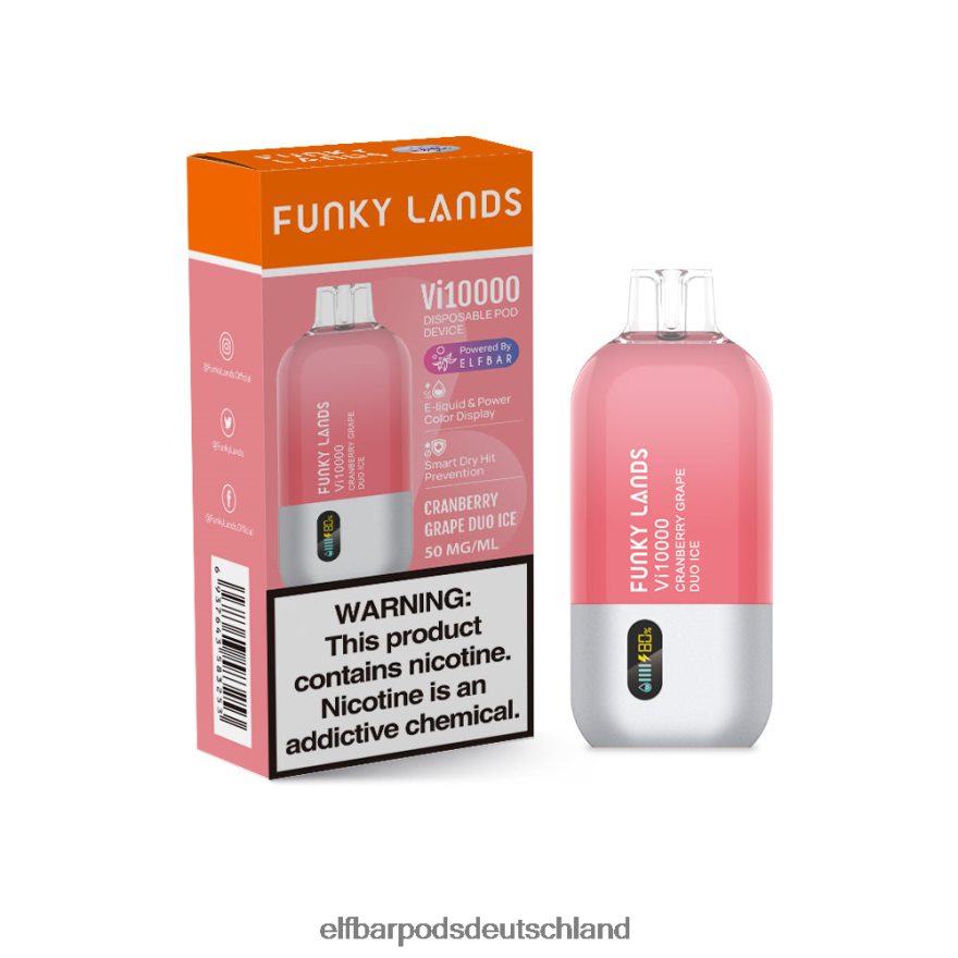 Elf Bar Kaufen Ohne Nikotin - ELFBAR Funky Lands Best Flavour Einweg-Vape VI10000 Grape Series 4Z0XHD452 Cranberry-Trauben-Duo-Eis