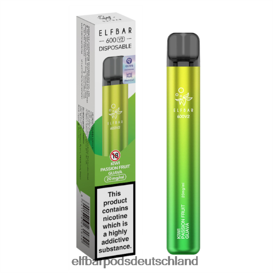 Elf Bar Ohne Nikotin Sorten - ELFBAR 600v2 Einweg-Vaporizer – 20 mg 4Z0XHD12 Kiwi, Passionsfrucht, Guave