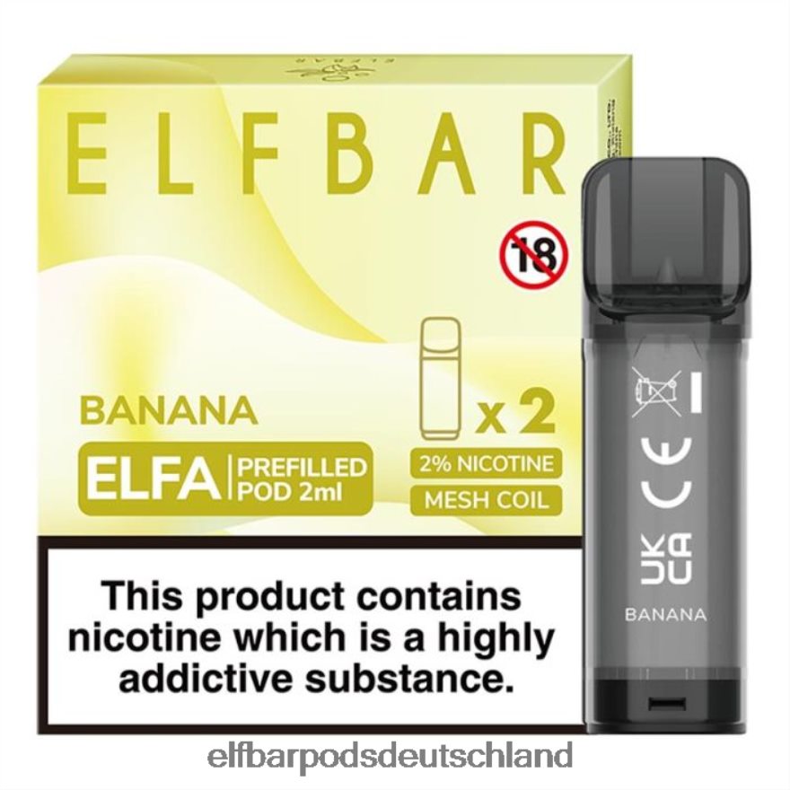 Elf Bar DE - ELFBAR Elfa vorgefüllte Kapsel – 2 ml – 20 mg (2 Packungen) 4Z0XHD105 Banane