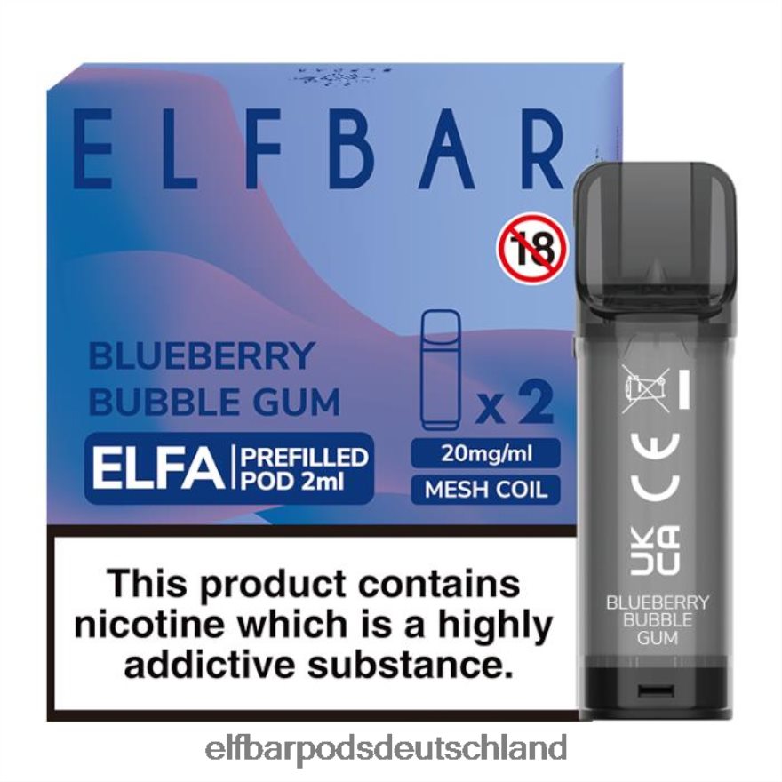 Elf Bar DE - ELFBAR Elfa vorgefüllte Kapsel – 2 ml – 20 mg (2 Packungen) 4Z0XHD126 Blaubeer-Kaugummi