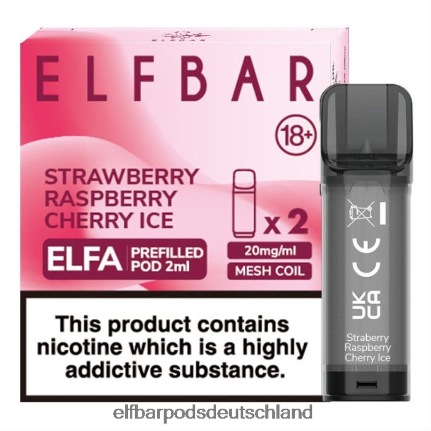 Elf Bar Deutschland - ELFBAR Elfa vorgefüllte Kapsel – 2 ml – 20 mg (2 Packungen) 4Z0XHD129 Erdbeer-Himbeer-Kirsch-Eis