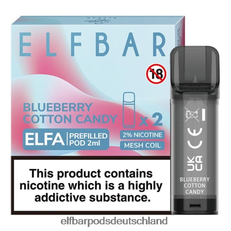 Elf Bar Günstig Mit Nikotin - ELFBAR Elfa vorgefüllte Kapsel – 2 ml – 20 mg (2 Packungen) 4Z0XHD124 Blaubeer-Zuckerwatte