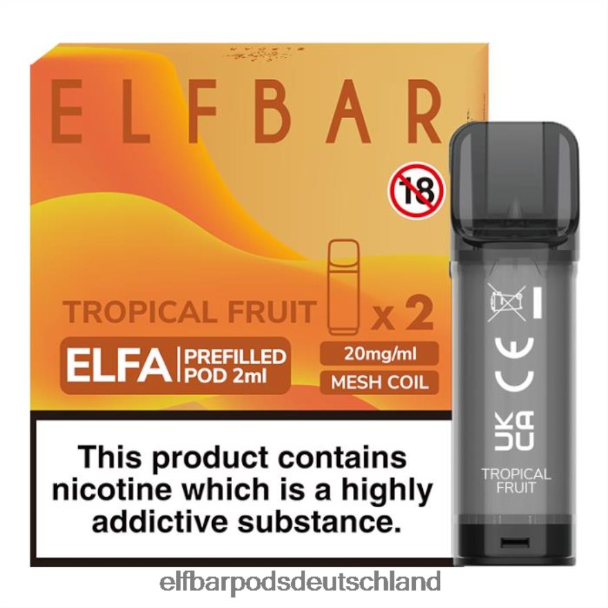 Elf Bar Ohne Nikotin 1505 - ELFBAR Elfa vorgefüllte Kapsel – 2 ml – 20 mg (2 Packungen) 4Z0XHD120 Tropische Frucht