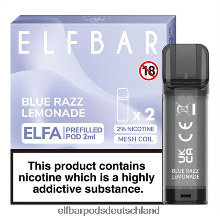 Elf Bar Ohne Nikotin Aufladbar - ELFBAR Elfa vorgefüllte Kapsel – 2 ml – 20 mg (2 Packungen) 4Z0XHD119 Blue Razz Limonade