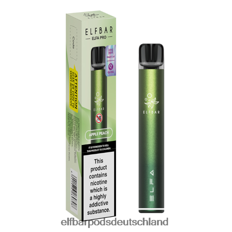 Elf Bar Ohne Nikotin Pods - ELFBAR Elfa Pro Pod Kit – wiederaufladbar 4Z0XHD73 Aurora Green + Apfel-Pfirsich vorgefüllte Schote