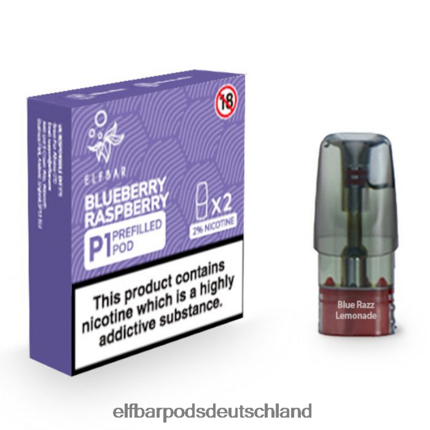 Elf Bar Ohne Nikotin Pods - ELFBAR Mate 500 P1 vorgefüllte Kapseln – 20 mg (2 Packungen) 4Z0XHD157 Blaubeer-Himbeere