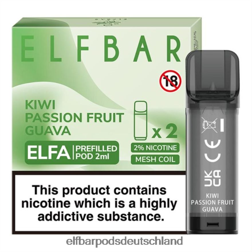 Elf Bar Ohne Nikotin Sorten - ELFBAR Elfa vorgefüllte Kapsel – 2 ml – 20 mg (2 Packungen) 4Z0XHD117 Kiwi, Passionsfrucht, Guave