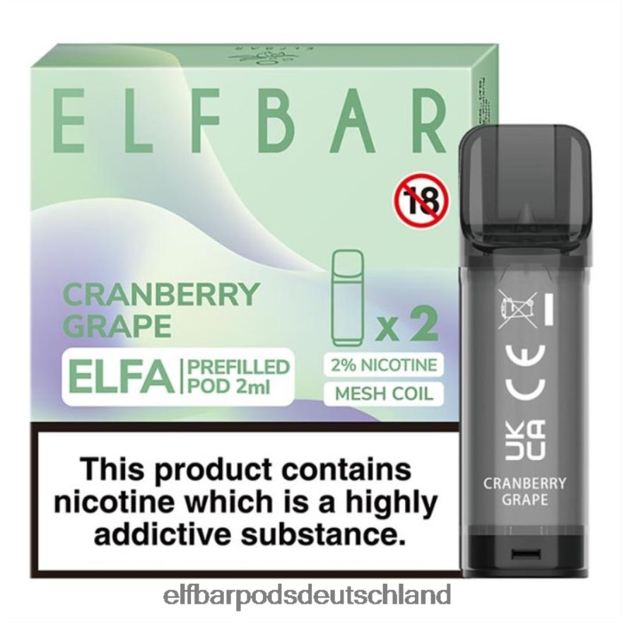 Elf Bar Pods - ELFBAR Elfa vorgefüllte Kapsel – 2 ml – 20 mg (2 Packungen) 4Z0XHD127 Cranberry-Traube